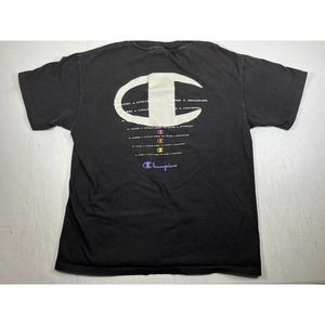 Vintage 90s Champion T-Shirt Single Stitch Big Logo Black Size L Made In USA